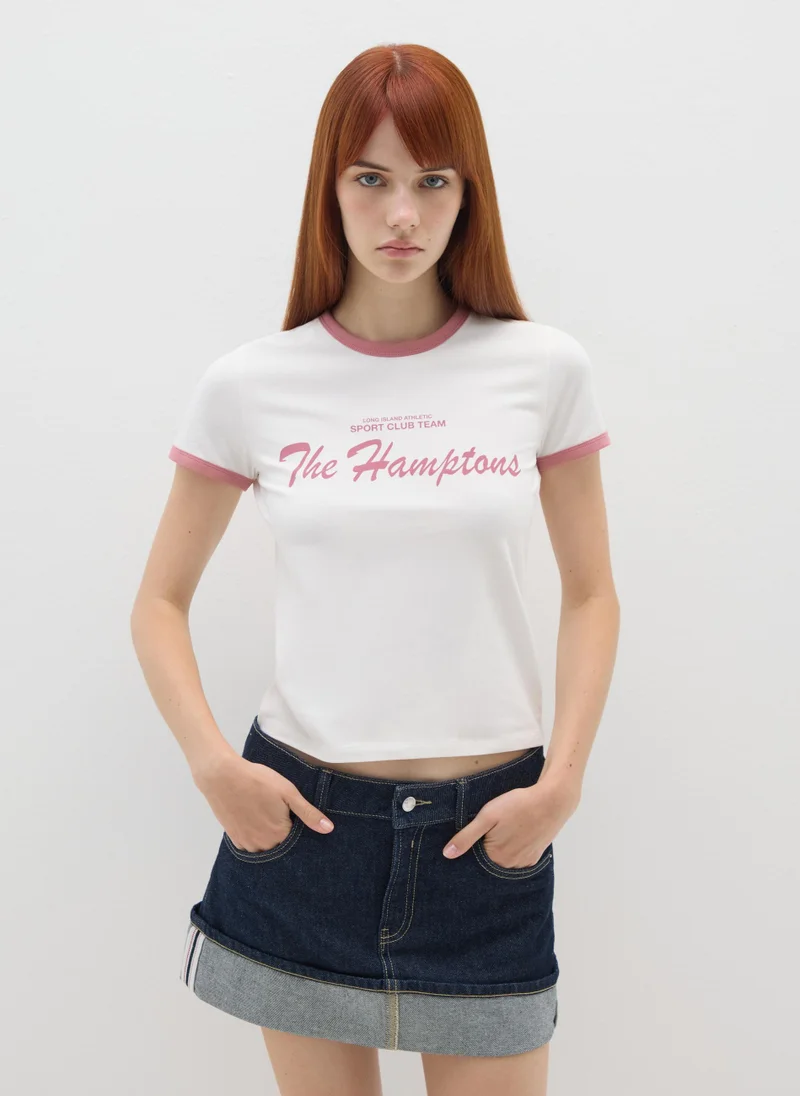 او في اس OVS White Stretch Cotton Regular Fit T-Shirt